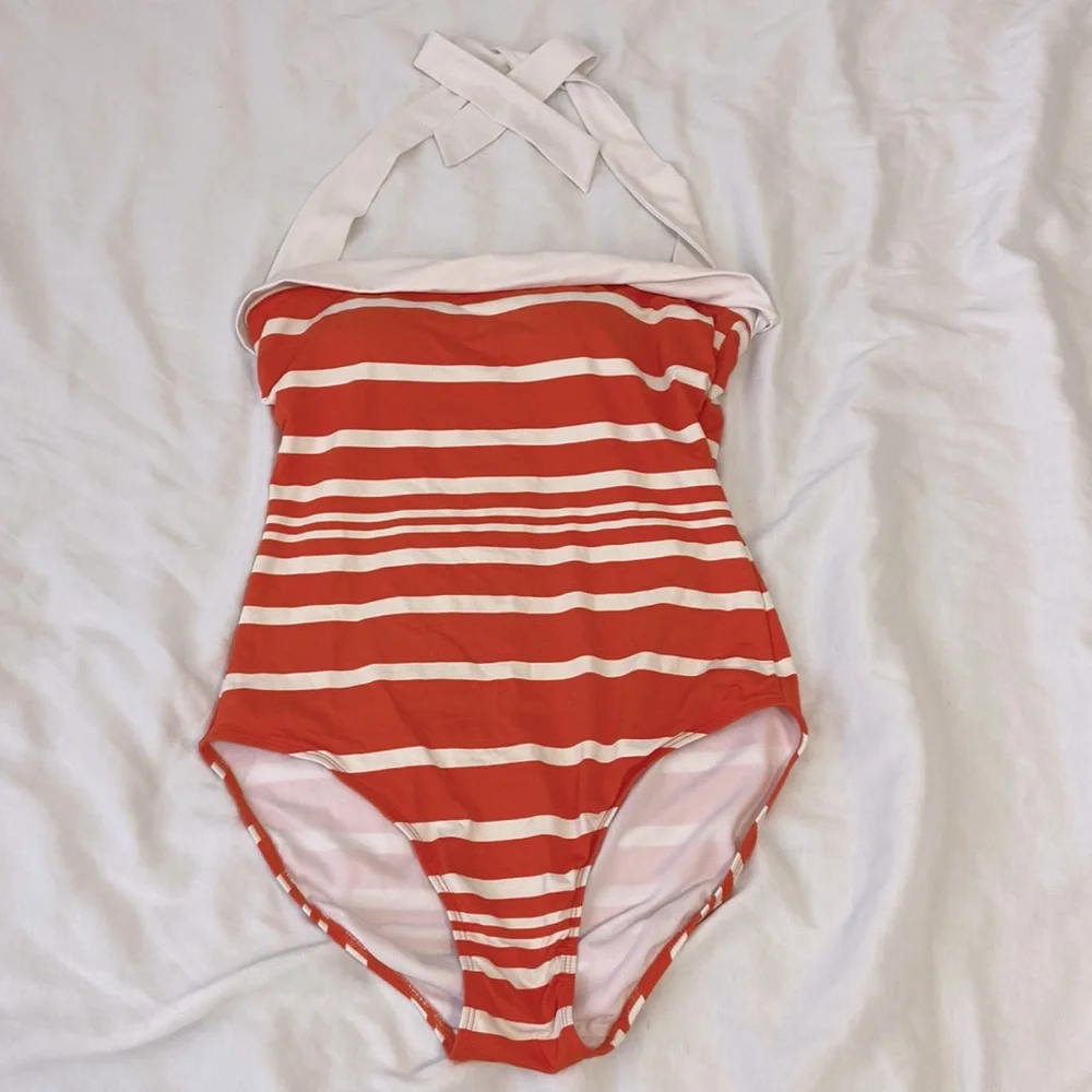 Lauren Ralph Lauren orange and white striped swimsuit - Picture 2 of 6